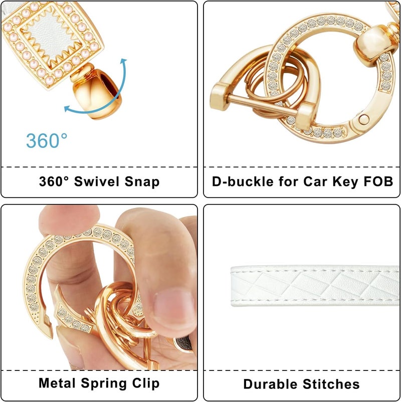 OHKYOOT Store Leather Wristlet Keychain,Wrist Keychain Car Key Chain with 5 Key Ring and Anti-Lost D Ring - Image 2
